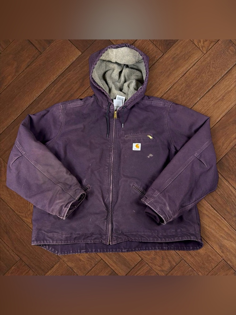 Vintage Carhartt Women's WJ141 Purple Duck Hooded Sherpa Lined Jacket XL